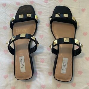 STEVEN Black Slide Sandals with Studded Straps 9.5